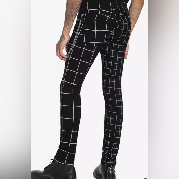 Hot Topic black and white double grid stringer skinny jeans Mens size 26. NWOT - Picture 2 of 5